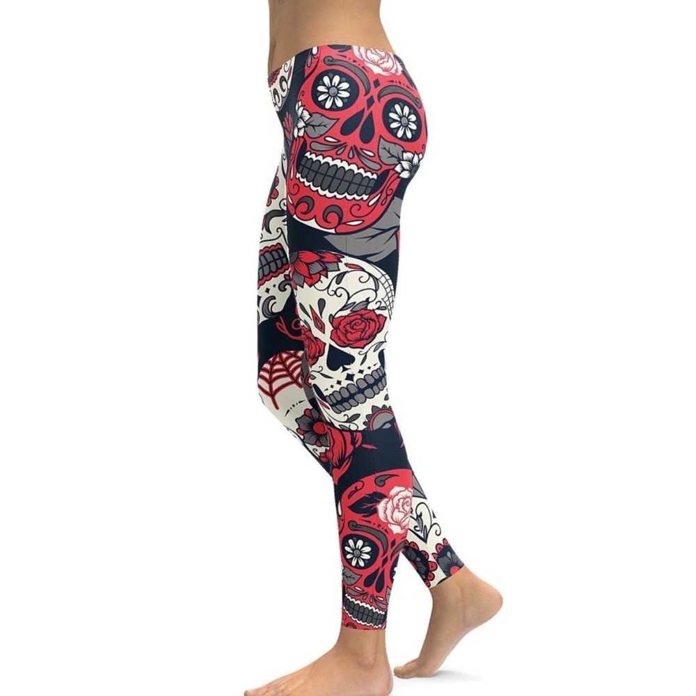 GEARBUNCH Pink Sugar Skull Low rise Yoga Active Leggings Size Medium - Picture 1 of 8
